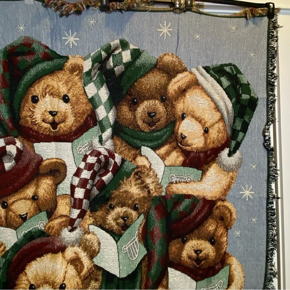 Vintage Bear Choir Holiday Christmas Woven Tapestry Throw Blanket 55